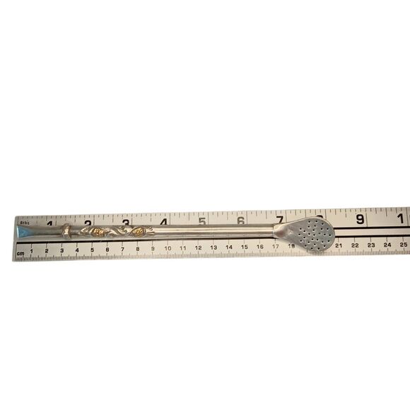 Vintage Bombilla Yerba Mate Straw 800 Silver Gold Gilt Accents Scroll Design 8" - Picture 4 of 14